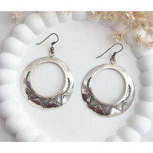 Rare Ike Wilson 1930's Etched Navajo Bow Arrow Pictomark Vintage Hoop Earrings